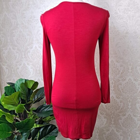 Trina Turk Size P Red Mini Dress Long Sleeve Knot Front Draping Scoop Neck EUC - Picture 5 of 9